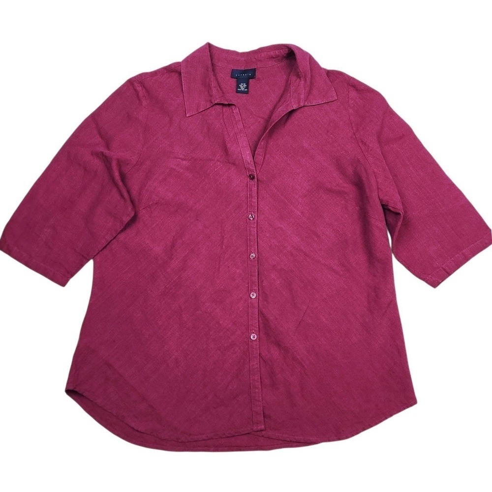 Venezia Linen Button Up Shirt‎ 14/16 Magenta Pink 3/4 Sleeve Coastal Lagenlook